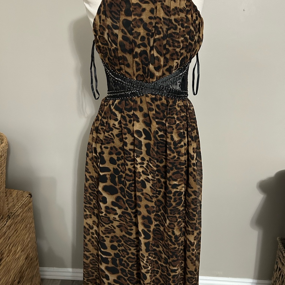 Leopard Print Halter Maxi Dress